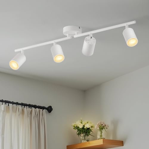 LVWIT Lámpara Techo con 4 Focos Giratorios GU10, Lámpara de Pared Interior Blanco Ajustables, Iluminación para Dormitorio Pasillo Cocina (Sin Bombillas)