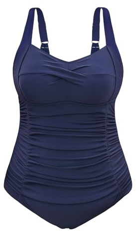 Vijamiy Maillot de Bain Femme 1 Pieces Grande Taille Ventre Plat Swimwear Une Pièce Push Up Rembourré Grosses Poitrines Monokini L-4XL(Bleu Marine,4XL)