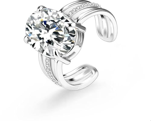Silver Zirconia Rings for Women, Silver Large Ball Zirconia Wedding Rings
