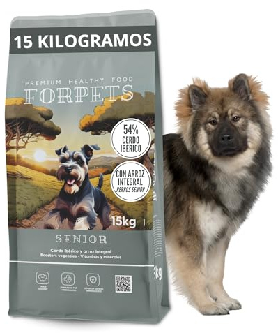 Pienso Senior para Perros Mayores 15 kg | Articulaciones con Glucosamina y Condroitina | Digestión Sensible, Piel Sensible | Razas Medianas y Grandes | Cerdo Ibérico y Sin Gluten | FORPETS
