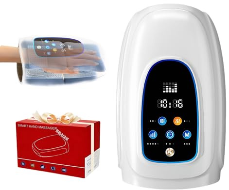 Masajeador de Manos con Termoterapia, Masajeador de Mano Inalámbrico con Calor, masajeador de Manos Eléctrico con 3 Modos de Compresión de Aire y 5 Niveles de Fuerza Ajustable, Blanco