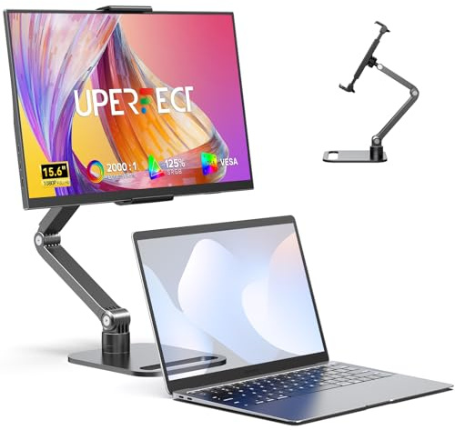 UPERFECT Monitor Portátil 15.6 125% sRGB con Soporte Metálico Plegable, 2000:1 Contraste FHD HDR EyeCare Mate Pantalla Secundaria Ultradelgada para Ordenador Portátil/PC/Phone/Consolas de Videojuegos