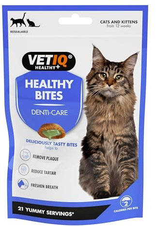 VETIQ Healthy Bites Denti-Care Treats For Cats & Kittens 12+ Weeks, High in Protein, Helps to Reduce & Prevent Plaque & Tartar & Freshens Breath, 65 g (Pack of 8)