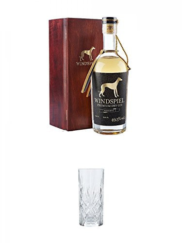 Windspiel Premium Dry Gin RESERVE 0,5 Liter 49,3% in Holzkiste + Windspiel Hi-Ball Glas 1 Stück 350 ml