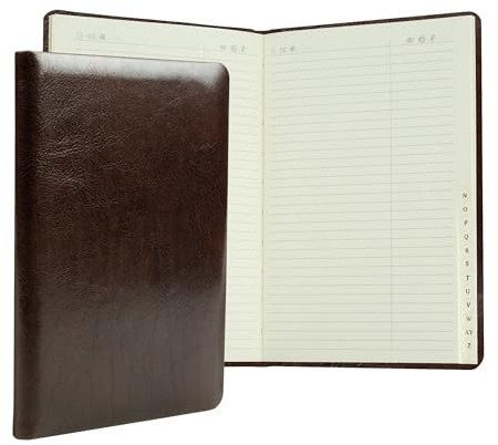 DELMON VARONE - Carnet d'adresses personnalisable DIN A5 relié avec registre A-Z en cuir Anilin vintage marron, couverture rigide et répertoire téléphonique alphabétique