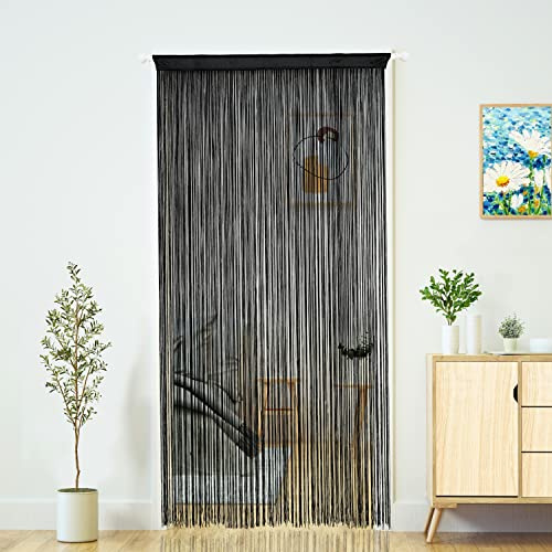 YaoYue Dörrgardin snöre gardin för dörröppningar sovrumsdekor kök lugg hall tofs rumsavdelare boho hippie för bröllop och fest, svart 100 x 200 cm, tät)