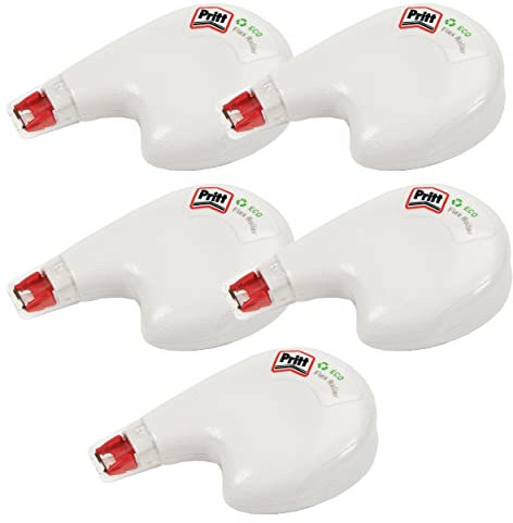 Pritt Korrekturroller Eco Flex, seitliche Anwendung, sofort überschreibbar, Bandlänge 10 m, Bandbreite 4,2 mm, Spar-Set mit 5 Rollern, 9H PRKEB VS weiß
