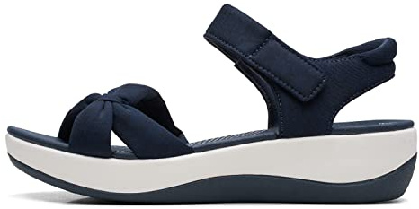 Clarks Women's Arla Shore Flat Sandal, Navy Textile, 8.5