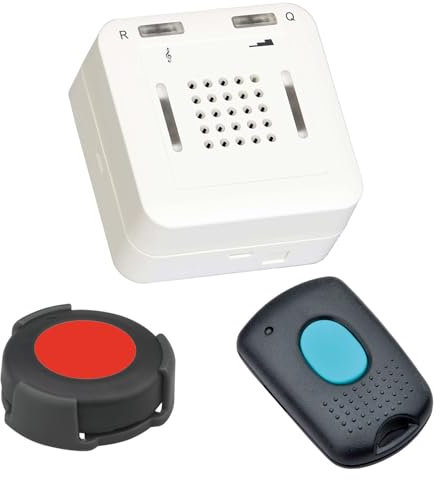 ELDAT - Mobiler Hausnotruf mit Notrufsendern und Quittierungsfunktion - Notrufknopf für Senioren - RS16 mit stationärem Druckknopfsender RT28, Senderhalterung und Q-Sender RT21