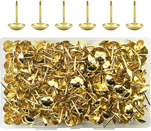 Ruidee 200 stycken runda naglar i metall, miniatyrer, stoppade naglar, nagelmöbler, naglar, vintage för fåtölj, möbler, säng, dekorativ spik (guld)