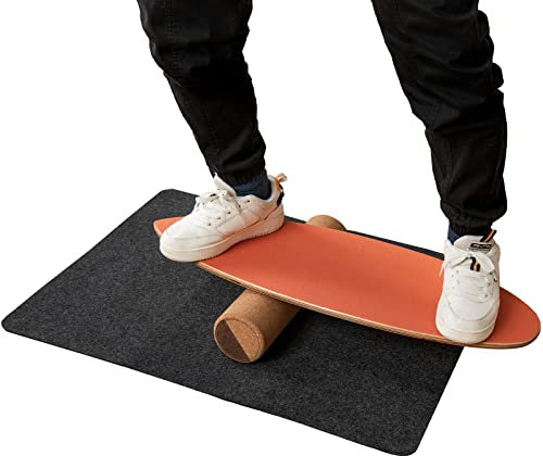 GYMAX Balance Board aus Holz Balancebrett mit Korkrolle & Schutzmatte Gleichgewichtsboard für Indoor-Surfen Indoorboard Surfboard (Orange)