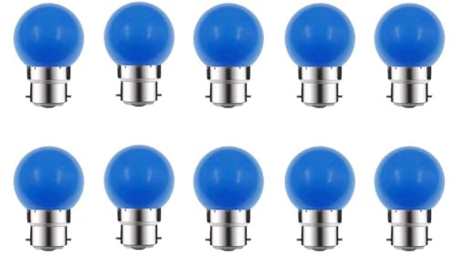 ZFQ Set med 10 färger B22, 2 W, motsvarande 20 W, AC 220 V-240 V, B22, bajonett, glödlampor, flerfärgade glödlampor, för hem, bar, fest, atmosfär, blå