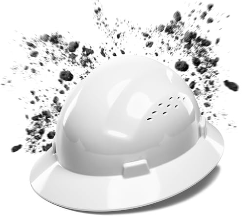 COOLJOB Full Brim Hard Hat, OSHA Construction Work Approved, HDPE Safety Helmet with 4 Point Adjustable Ratchet Suspension, Class E, G & C, White
