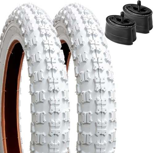 YunSCM 2 st vit barncykel 30 cm däck 12,5 cm däck 12 1/2 1/4 (12,5 x 2,25) kappa 62–203 och 2 st 12/12,5 tums slang AV/SV 32 mm ventil kompatibel 12 1/2 1/4 cykeldäck och slang