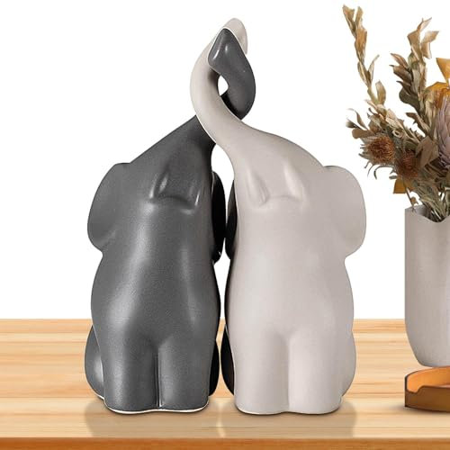 Elefanti innamorati, coppia di elefanti in ceramica, 2 pezzi amorevoli figure di elefante, statuette in ceramica, scultura, decorazioni per casa, ufficio, decorazione