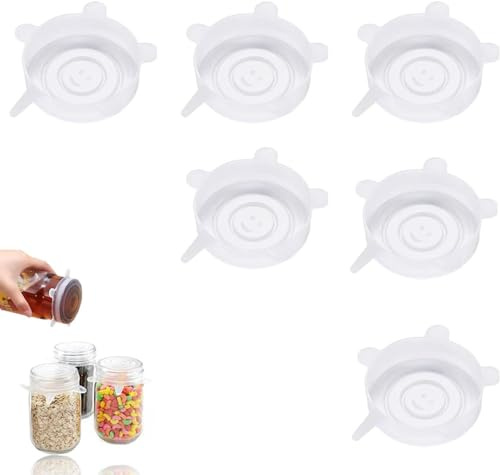 Silicone Lids Stretch Silicone Lids for Deli Jars, Bowls, Cups, Fruit, Transparent, 9 cm, Pack of 6
