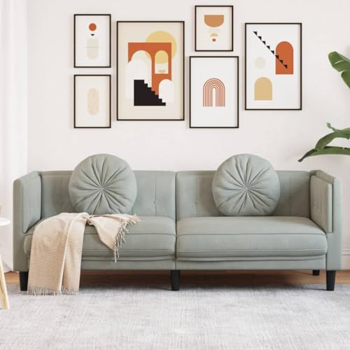 Keyroto Divano a 3 Posti in Velluto Moderno per Soggiorno - Confortevole Divano Relax da Lettura Con Cuscini - Grigio Chiaro