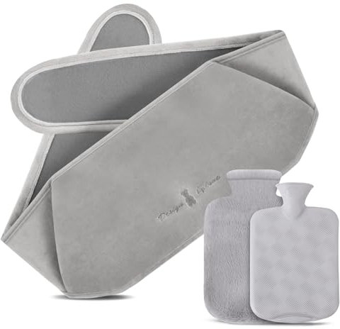 Votoko 3 en 1 Bouillotte Ceinture, Bouillottes Regles Douloureuses, 1.2L Bouillote avec Housse en Peluche Douce, Bouillotte eau Chaude, Bouillotte Peluche Ventre pour Chauffe Main épaule Dos(Gris)