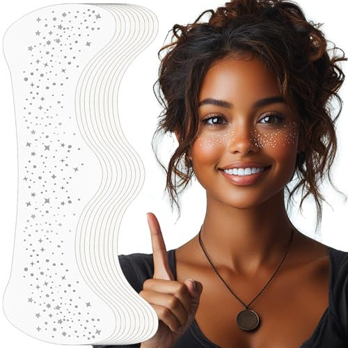 Auiremrti Tatuaggi Temporanei Di Lentiggini Brillanti Sul Viso, 10 Pezzi Stelle E Punti Argentati Impermeabili, Lentiggini Festival, Pellicola Tatuaggio Lentiggini All'henné