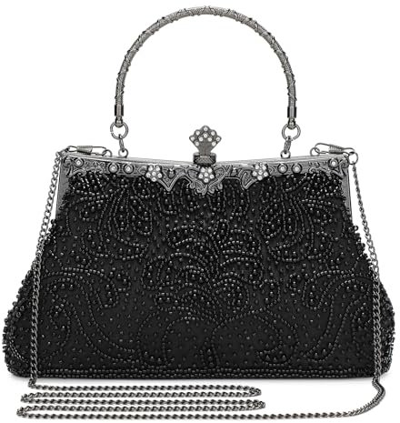 BAIGIO Clutch Damen 1920S Vintage Tasche Handtasche Vintage Perlen Tasche Schwarz Abendtaschen Damen Clutch Tasche mit Perlen Brauttasche Elegant Handtasche Umhängetasche für Party Hochzeit
