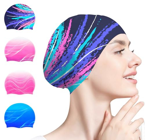 Ausletie Swim Cap for Women Adult, Silicone Swimming Waterproof Bathing Cap Swimming Hat for Long Hair to Keep Hair Dry