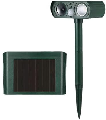 Dissuasif solaire à ultrasons pour animaux, dispositif de lutte contre les nuisibles d'extérieur étanche avec fréquence réglable et lumières stroboscopiques LED pour jardin/cour (35,56 x 14,48 x 9,4