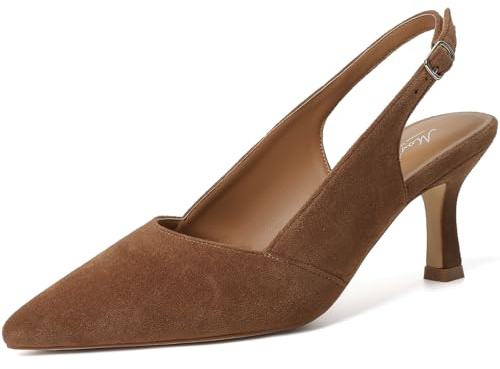 Mostrin Brown Kitten Heels for Women Suede Slingback Pointed Closed Toe Heels Womens Pumps Shoes for Wedding, Party, Commuting Size 8.5