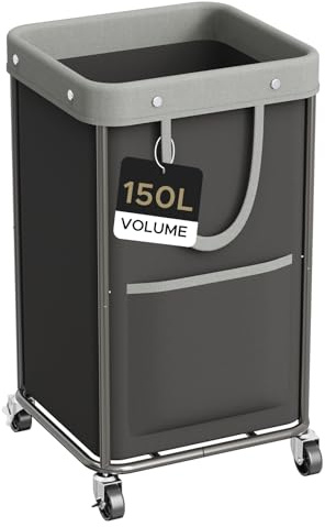 JYPS Laundry Basket 150L, Large Laundry Hamper with Wheels and Handle, Removable Washing Baskets& 2 Side Bags, Waterproof Oxford Fabric Laundry Bag for Dirty Clothes Storage, Bedroom,Laundry,Black