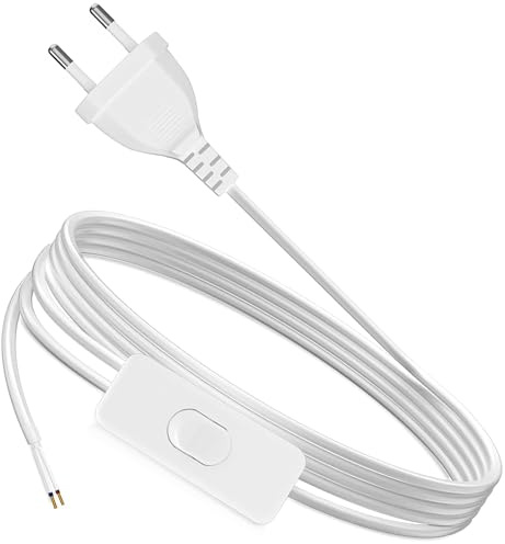 MejaRizon Kabel mit Schalter und Stecker, 1.8m Kabel mit Schalter, 2 x 0,75 mm² Stromkabel, Lampenkabel mit Schalter Geeignet für Lampen, Tischlampen, Stehlampen(Weiß)