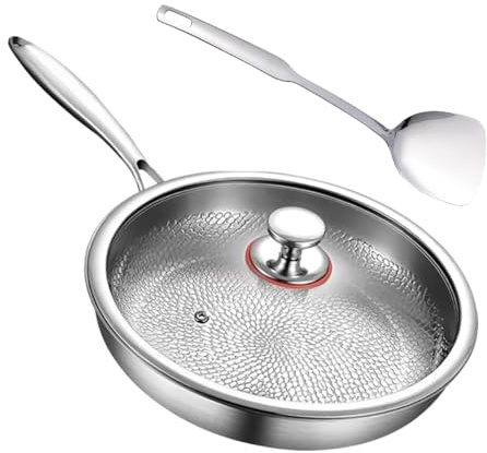 Utensili da cucina in acciaio al titanio,Padella profonda antiaderente con coperchio e spatola - Padelle e padelle per bistecche, pancake, pesce, saltare e cuocere