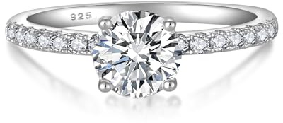 YL Moissanite Engagement Rings 925 Sterling Silver Round Cut 1CT Moissanite D Color VVS1 Promise Wedding Rings Anniversary Jewellery (SizeQ)