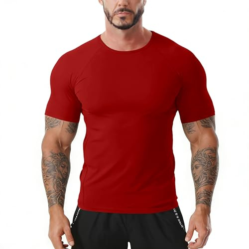 Sudaderas de Manga Larga para Hombre, Ropa Interior Funcional básica, Camisetas de Running de Manga Larga, Tops funcionales, Ropa de compresión para Correr Rojo XL