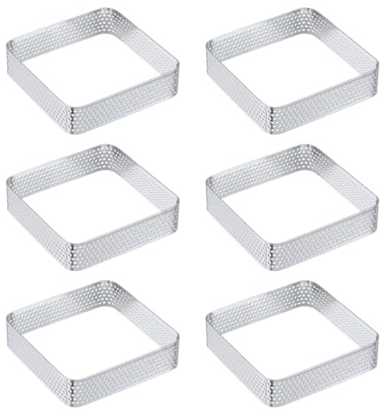 QUARKZMAN 6 Pezzi Anelli per Torte Forati Quadrati 3.1 X 3.1 Pollici Stampo in Acciaio Inox per Torte Pasticcini Mousse per DIY Dolci Pasticceria Cottura Colore Argento
