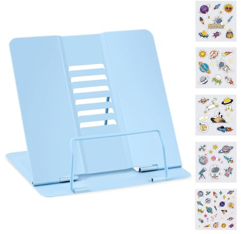 Torytoe Buchständer, Leseständer Metal, 6 Stufen Faltbarer Buchhalter Kinder, Multifunktionales Metall-Lesegestell für Halten von Redeentwürfen, Lehrbüchern, iPads, Rezepten (Blau)