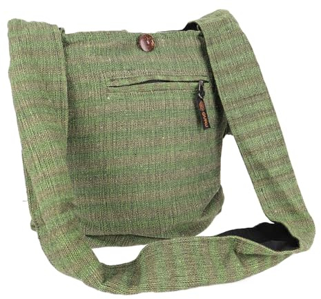 GURU SHOP Sadhu Bag Gestreift, Goa Tasche, Schulterbeutel - Grün, Unisex - Erwachsene, 35x35x12 cm