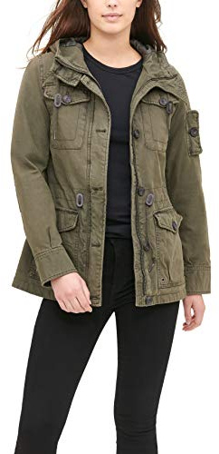 Levi's Women's Cotton Four Pocket Hooded Field Jacket, Army Green, M