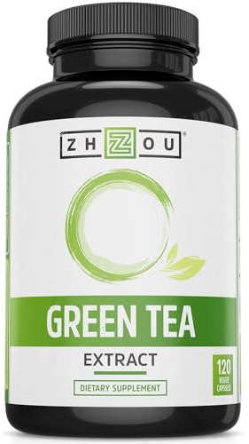 Zhou Green Tea Extract Capsules with EGCG, Natural Energy, Mental Focus, Immune Health, Antioxidant and Heart Support, Non-GMO, Vegan, Gluten Free, 120 Capsules