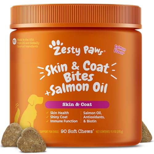 Zesty Paws Salmon Oil for Dogs - Skin & Coat Chews, Salmon, 90 Ct