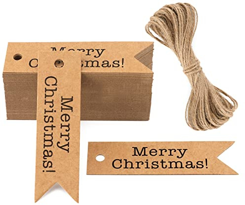 G2PLUS 100 PCS Etichette Regalo,Etichette in Carta Kraft,7x2CM Tag Regalo con Spago in Juta da 30M per Matrimoni,Compleanni e Natale