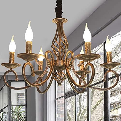 Ganeed Rustikale 6-Licht Kronleuchter, Französischer Country Vintage Metall Antik Bronze Anhänger, Pendelleuchte für Insel Küche Bauernhaus Esszimmer Wohnzimmer