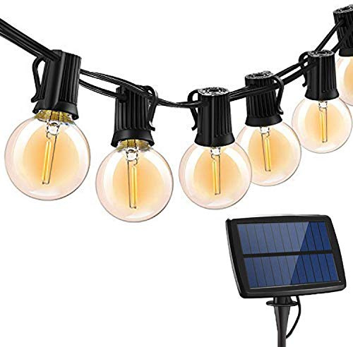 Solar utomhus G40 glödlampor ljusslingor, KEEDA 18 fot 10 LED vintage Edison-lampor med E12 hängande uttag, vattentät uteplatsbelysning för trädgård, bistro, festdekor och belysning