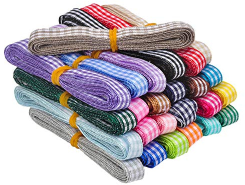 Berolle 50 Yards 25 Colors Gingham Ribbon Checkered Ribbon Gingham Woven Edge Ribbon for Gift Package Wrapping, Sewing, Hair Bow (3/8 Inch)