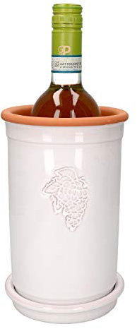MamboCat Refroidisseur de vin en argile + soucoupe en argile blanc lasuré rond I Seau à champagne décoratif sans glace I Refroidisseur de bouteille de bière et de vin I Refroidisseur de table pour