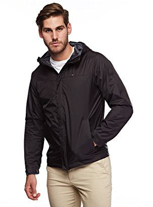 Tommy Hilfiger Men's Lightweight Breathable Waterproof Hooded Jacket, Black, 4X-Large Tall