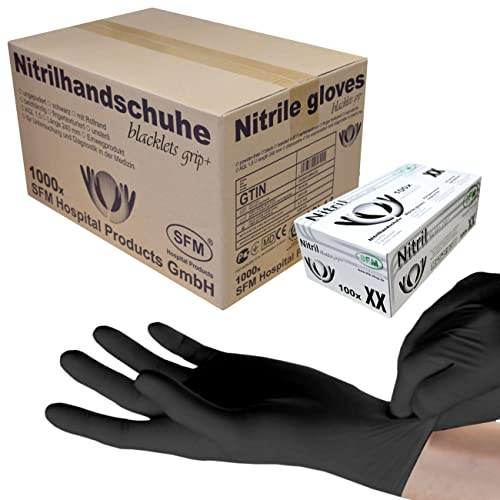 SFM ® BLACKLETS GRIP+ Nitril : XS, S, M, L, XL schwarz puderfrei F-tex Einweghandschuhe Einmalhandschuhe Untersuchungshandschuhe Nitrilhandschuhe S (1000)
