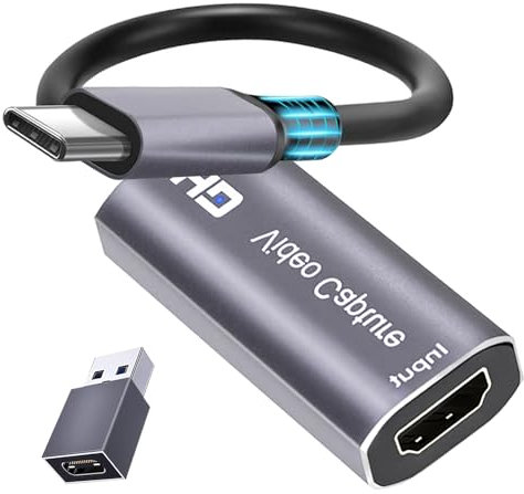 4K HDMI Capture Card, Cam Link Video Capture Card HDMI to 1080P Type-C for Windows Mac OS System for Streaming Gaming Meeting with USB C Adapter to Adjust PS3 4, Switch, Xbox
