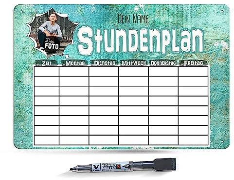 PR Print Royal Abwischbarer Stundenplan magnetisch inkl. Stift - mit Foto und Name personalisierbar - Geschenk für Teenager - Zubehör für die Schule - Metallschild A4 mit abwischbarem Stift