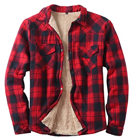 Duohropke Camisa a cuadros para hombre, camisa de invierno con capucha, camisa informal de leñador, camisa de algodón, informal, camisa de trabajo, chaqueta acolchada, camisa cálida para el tiempo