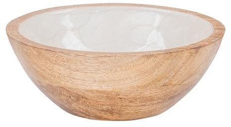 levandeo Cuenco de madera de mango de 15 cm, color crema, nácar, esmaltado, cuenco para ensalada, decoración de mesa