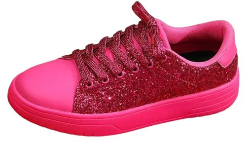 Pailettenschuhe Für Damen, Elegant mit Schnürung Outdoor Silber Laufschuhe Pailletten Schuhe Running Blau Freizeit Atmungsaktiv Glitzer Sneaker Turnschuhe 40 Flach Sportschuhe Glitzer Schuhe